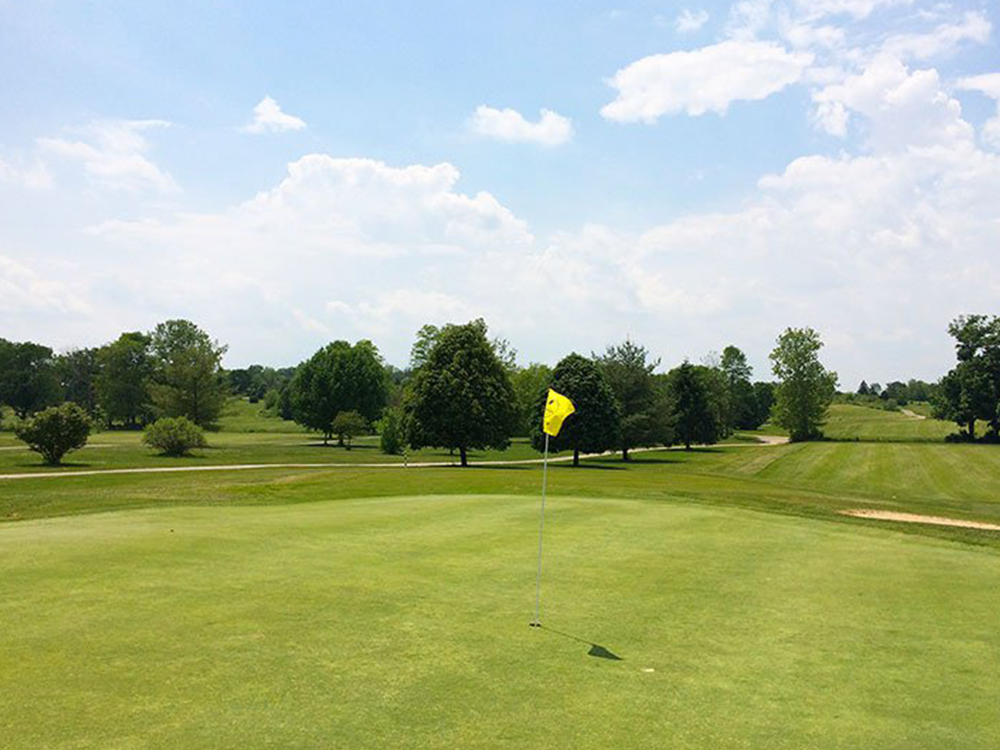 Pin and flag on golf course