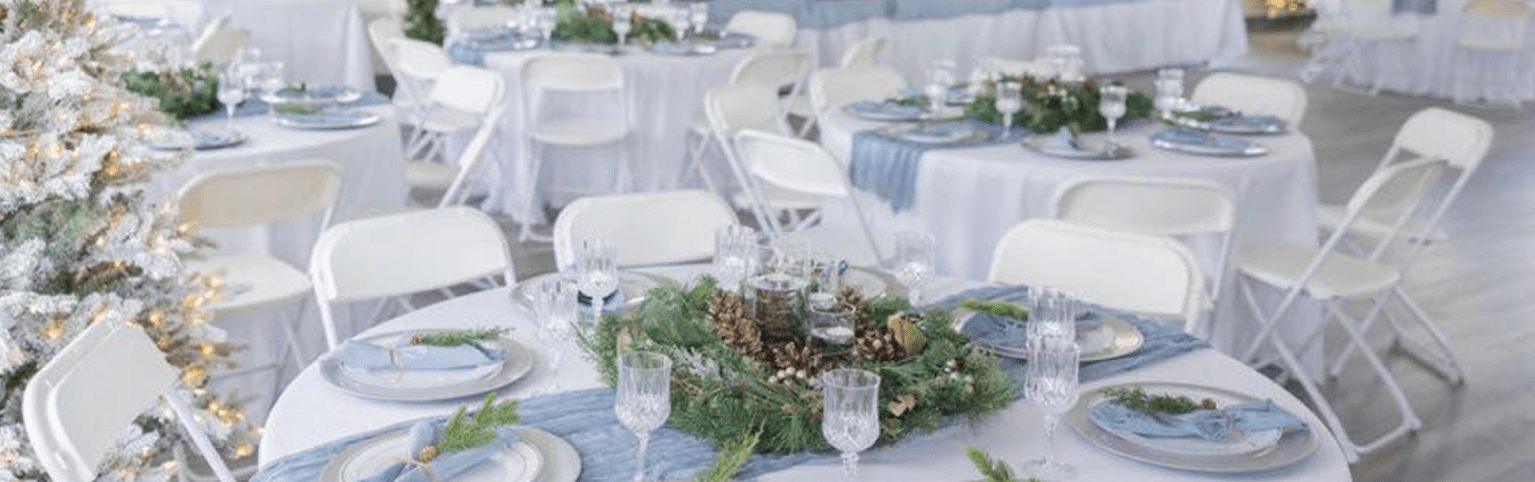 Banquet table with floral centerpiece